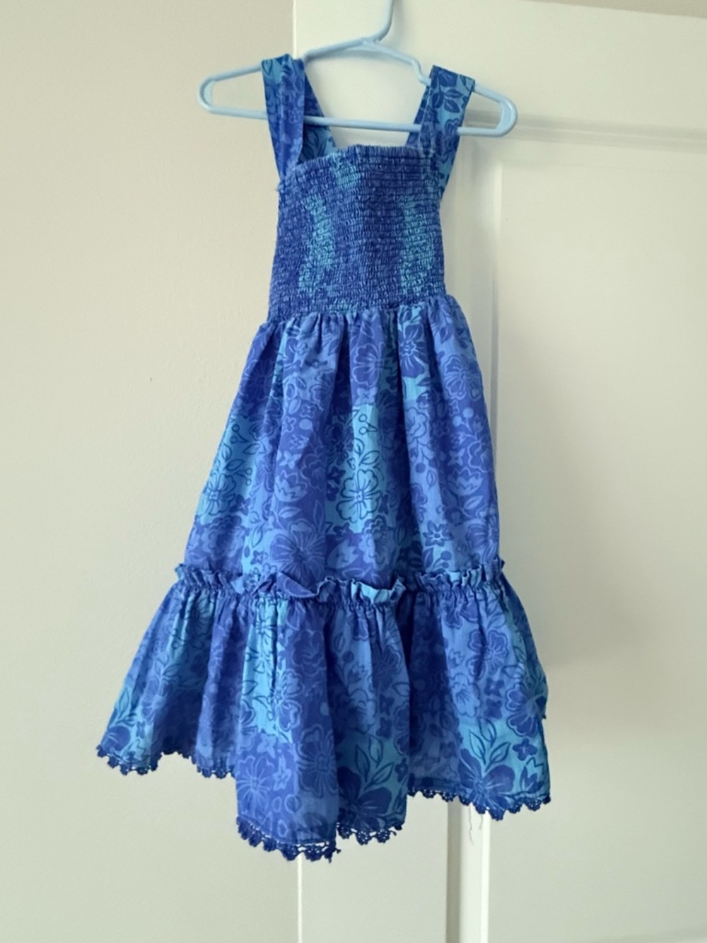 Girls' Blue Floral Smocked Sundress - Kids Dresses Formal